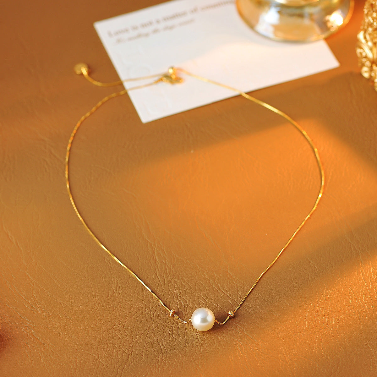 Real Gold Plated Single Pearl Niche Light Luxury High-End Collarbone Necklace Versatile Elegant Necklace