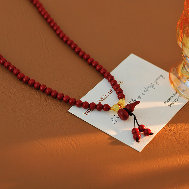 High Content Natural Cinnabar 6mm Bead Three Circle Bracelet Necklace Female Peace Gourd Long Bracelet Ethnic Style Purple Gold Sand