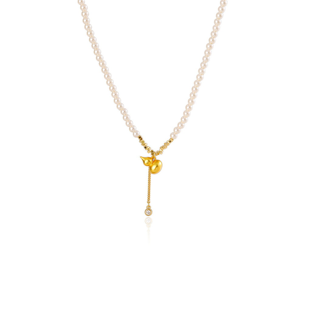 Textured Xiaomi Pearl Gold Gourd Necklace for Women, Niche Design, Light Luxury, Versatile Collarbone Chain
