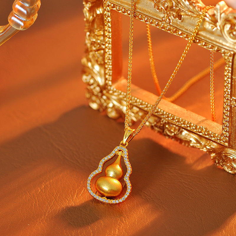 Live Streaming Hot Item Vintage Style Inlaid Diamond Gourd Pendant Fortune Gourd Necklace Copper Plated Personalized Exquisite High-end Necklace