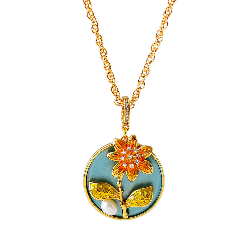 Vintage Oil Painting Style High-End Necklace Earrings Monet Retro French Light Luxury Pearl Choker Earrings for Women