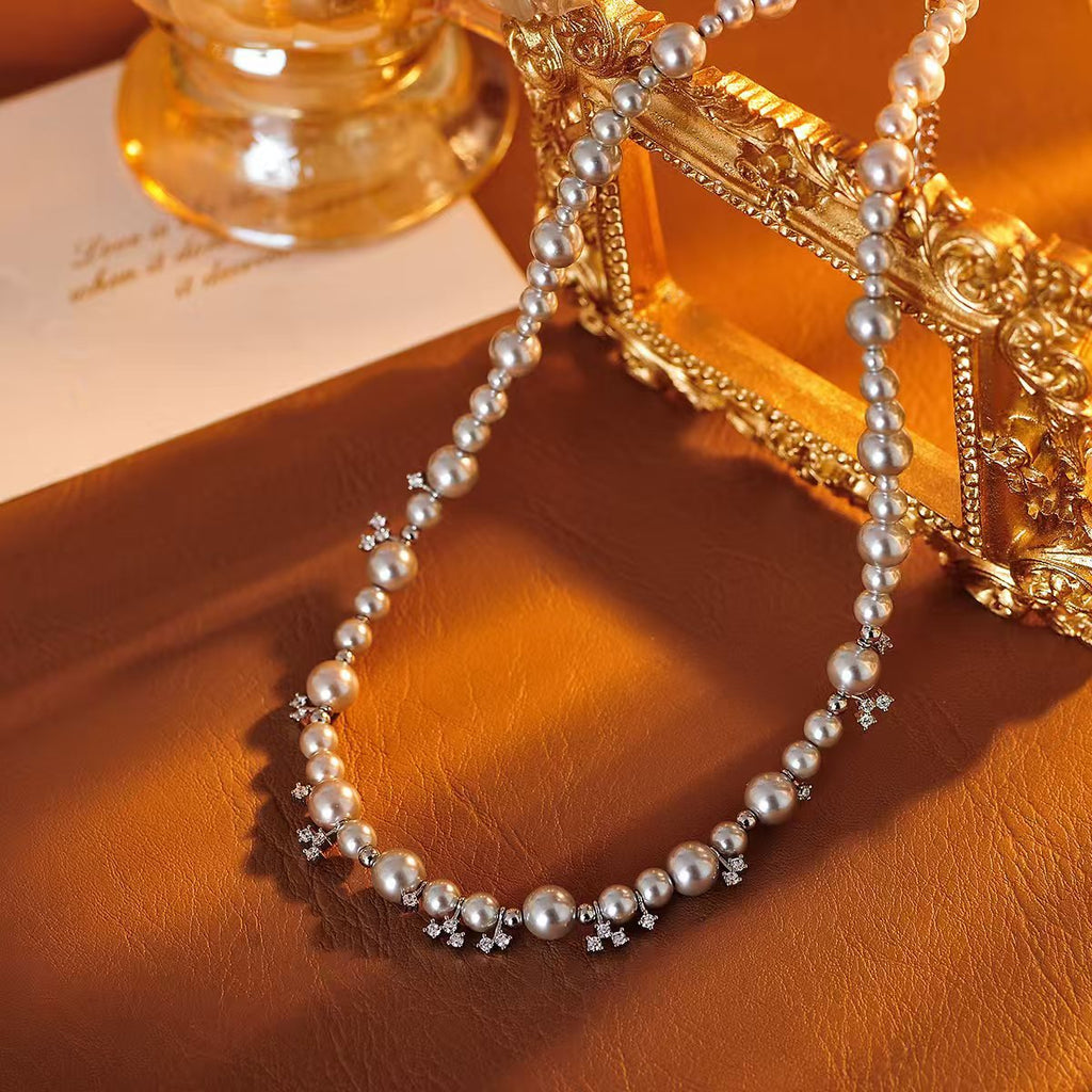 Hua Shao 7 Li Qin Same Style Bubble Nebula Necklace for Women Light Luxury Gray Pearl Collarbone Chain New Model