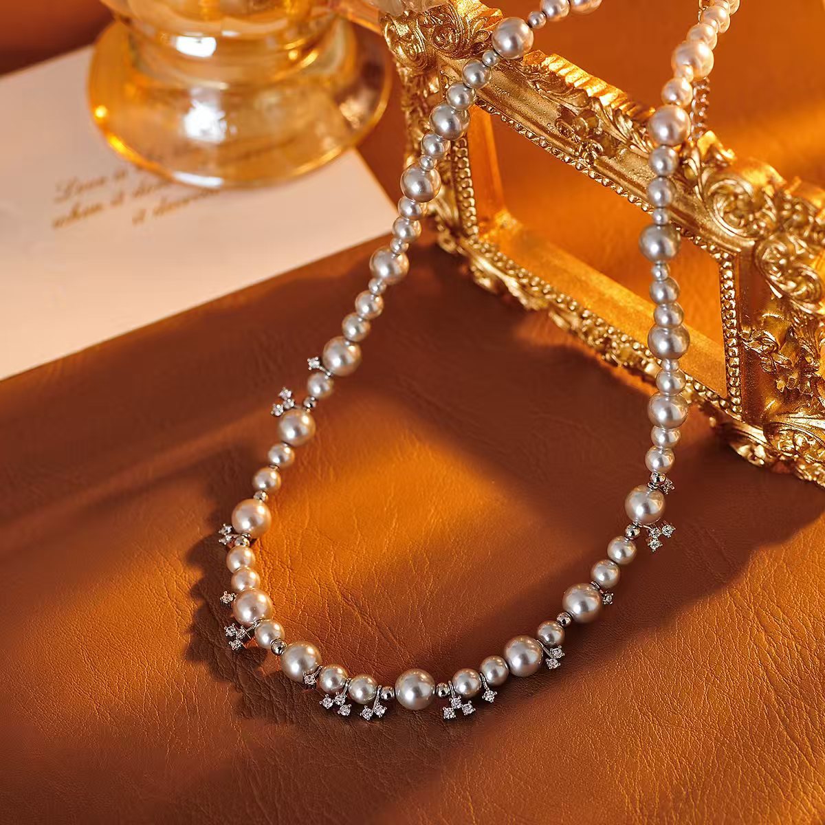 Hua Shao 7 Li Qin Same Style Bubble Nebula Necklace for Women Light Luxury Gray Pearl Collarbone Chain New Model