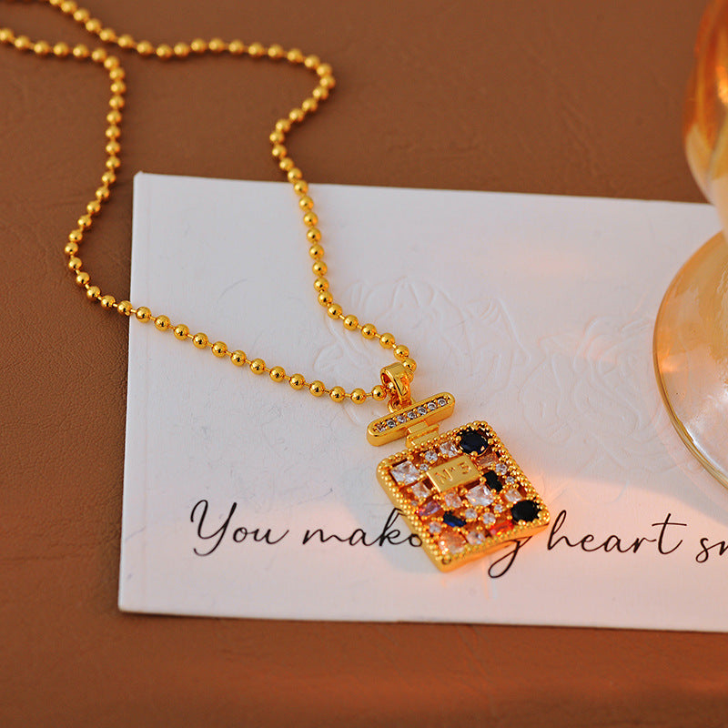 Korean Style Light Luxury Colorful Zircon No. 5 Square Earrings Necklace Versatile High-End Fashion Necklace Pendant