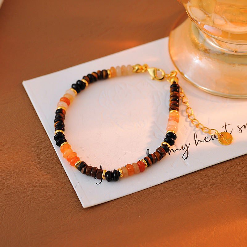 Natural Tiger Eye Stone Bracelet High-end Necklace Electroplated 18K Gold Non-fading Personalized Necklace Bracelet Set