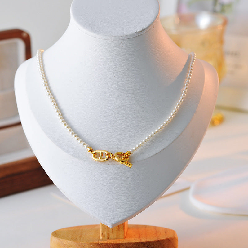 French Style INS Pearl Necklace Elegant Simple Light Luxury Chanel Style Pig Nose Collarbone Chain