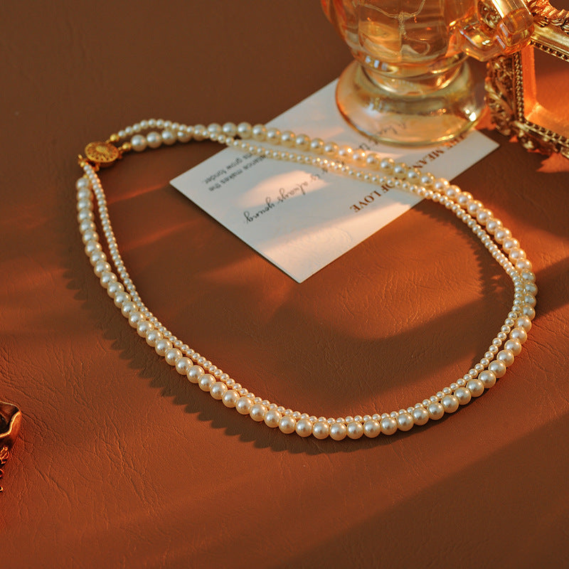 Swarovski Double Layer Pearl Necklace Multi-layer Women's Niche Light Luxury Beaded Sweater Chain Versatile High-end Spring Summer