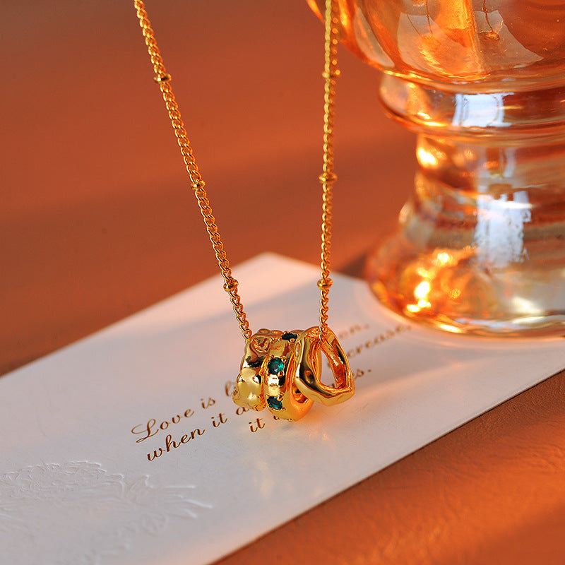 New Chinese Style Retro Multi-Circle Emerald Zircon Collarbone Chain Simple High-End Fashion Necklace