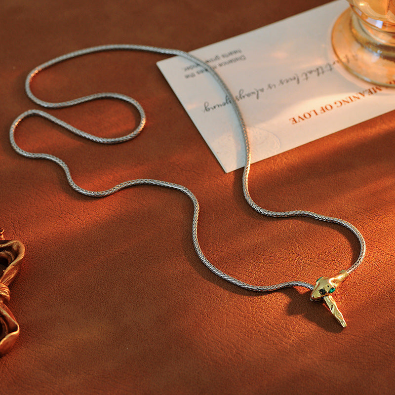 Year of the Snake Zodiac Necklace for Women, Pure Silver Sweater Chain, Light Luxury High-End Feel, Sweatshirt Chain, Autumn Winter Versatile Collarbone Chain Accessory