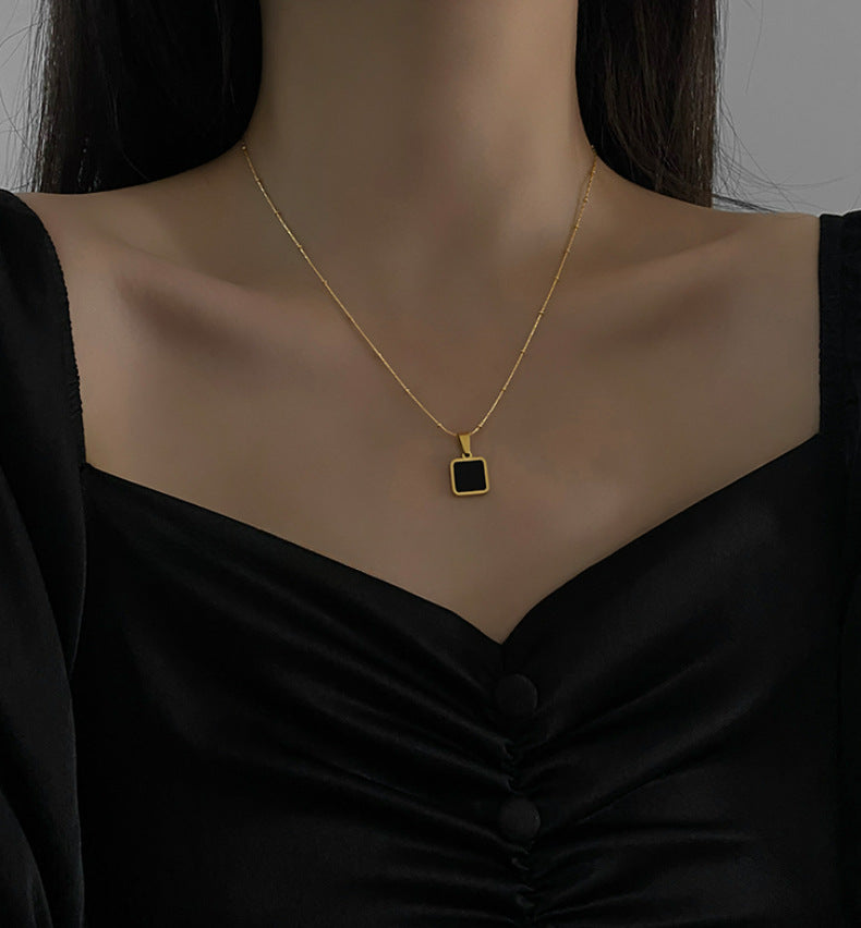 Fortune Lucky Charm Small Gold Brick Necklace for Women, Niche Design, High-end Feel, Titanium Steel, Non-fading, Adjustable Pull Chain, Collarbone Chain