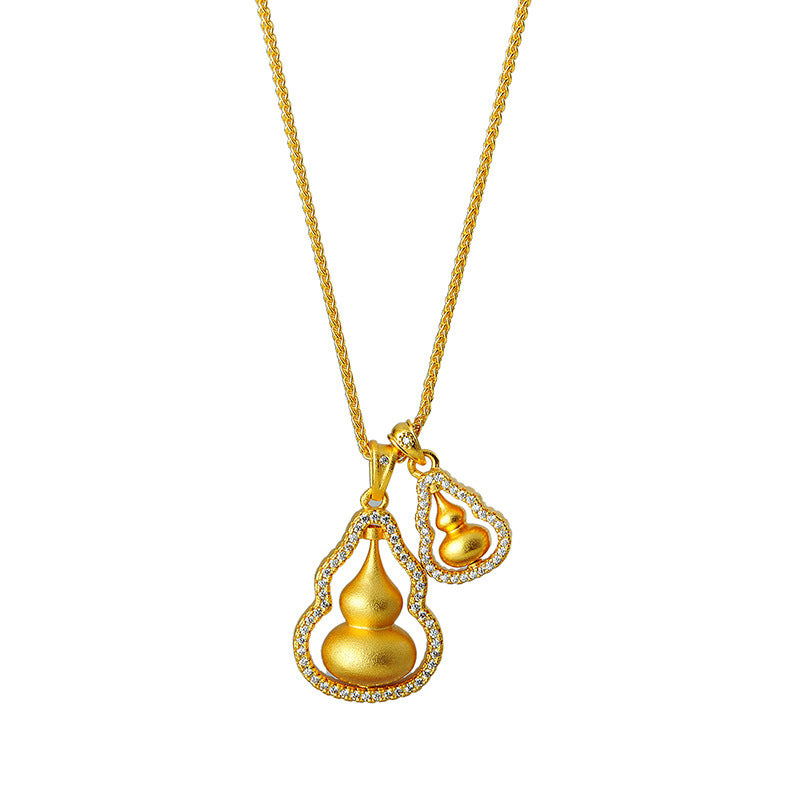 Wei Xue Same Style New Chinese Style Hollow Zircon Rotatable Gourd Necklace Light Luxury High-end Clavicle Chain