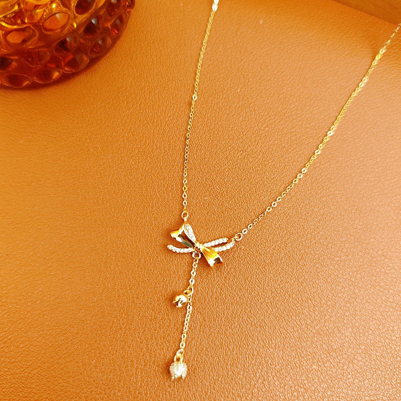 Butterfly Knot Tassel Lily of the Valley Pendant Necklace for Women, Niche Design, Light Luxury, Versatile, High-End Collarbone Chain