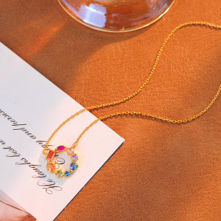 Rainbow Series Summer New European and American Style Colorful Zircon Necklace Collarbone Chain Manufacturer