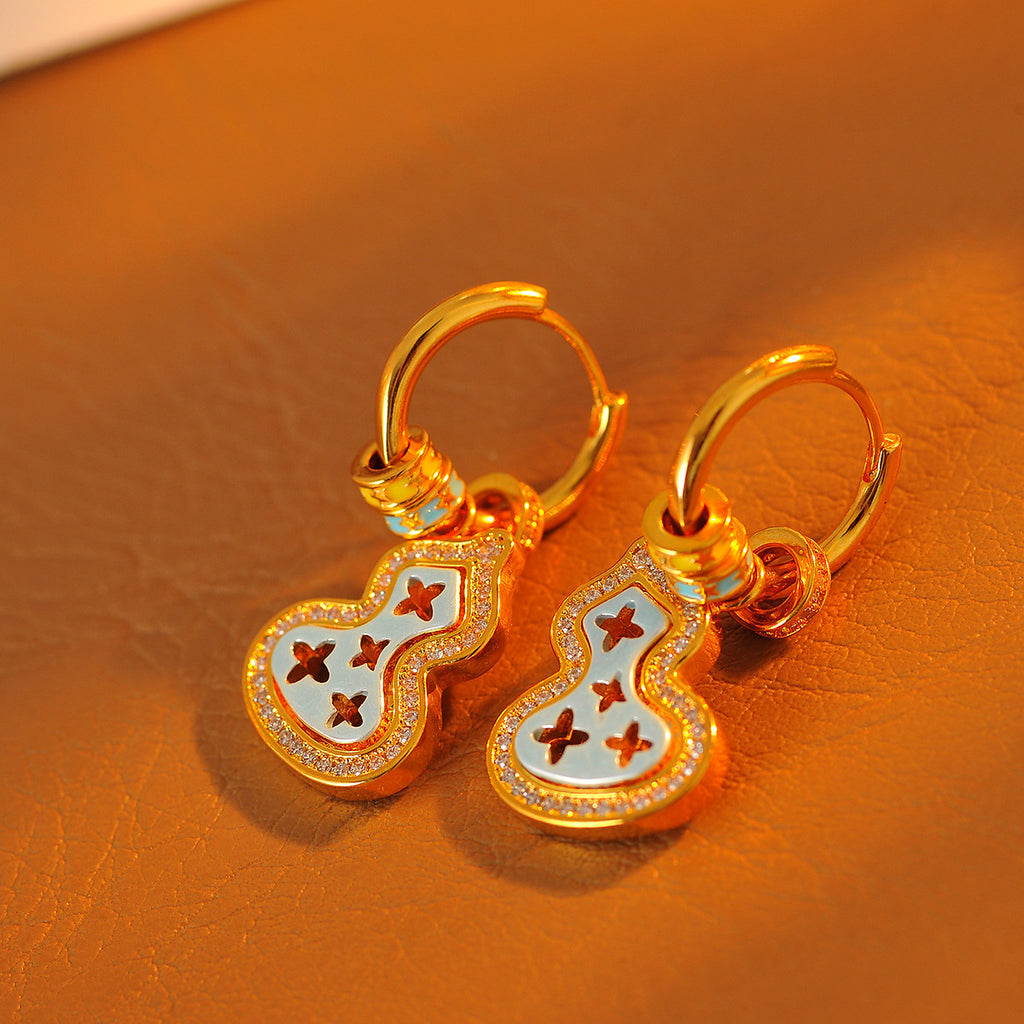 Japanese and Korean Simple New Micro Inlaid Zircon Blue Pine Gourd Pendant Necklace Exquisite Niche Gourd Earrings