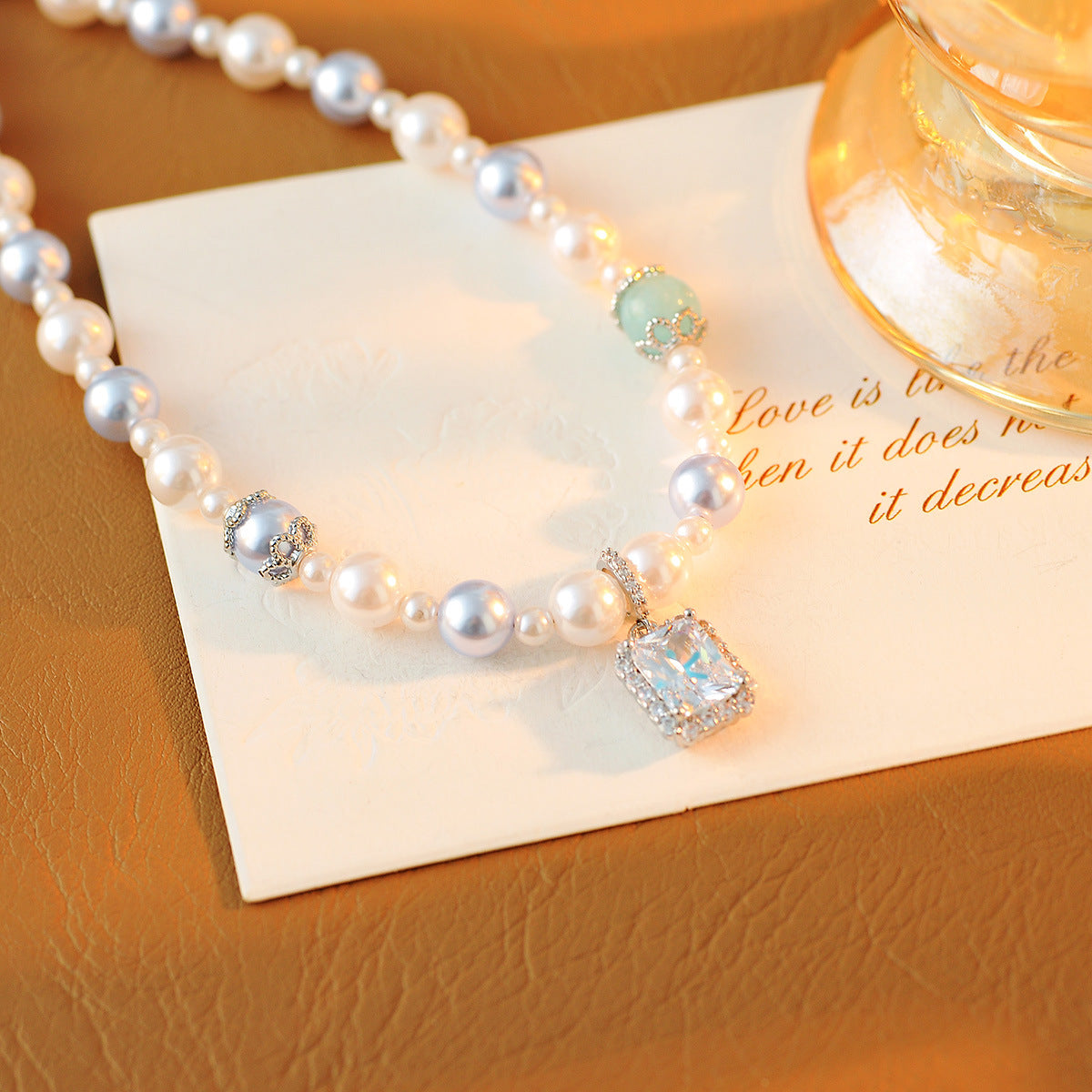 New Natural Blue Crystal Bead Necklace Choker Clavicle Chain Light Luxury Niche Shijia