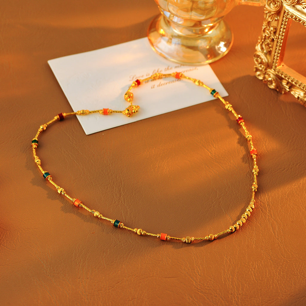 New Colorful Oil Drop Plated 18K Gold Necklace for Women, Collarbone Chain, High-end Niche Light Luxury Design