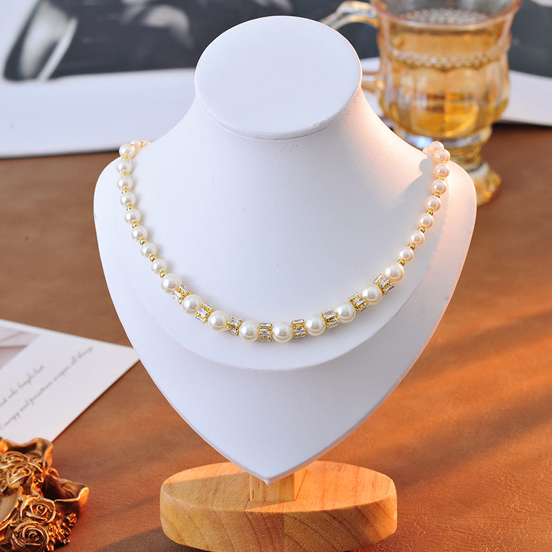 French Style Round Gradient Pearl Necklace Collarbone Chain Light Luxury Niche Elegant Versatile Starry Sky Choker