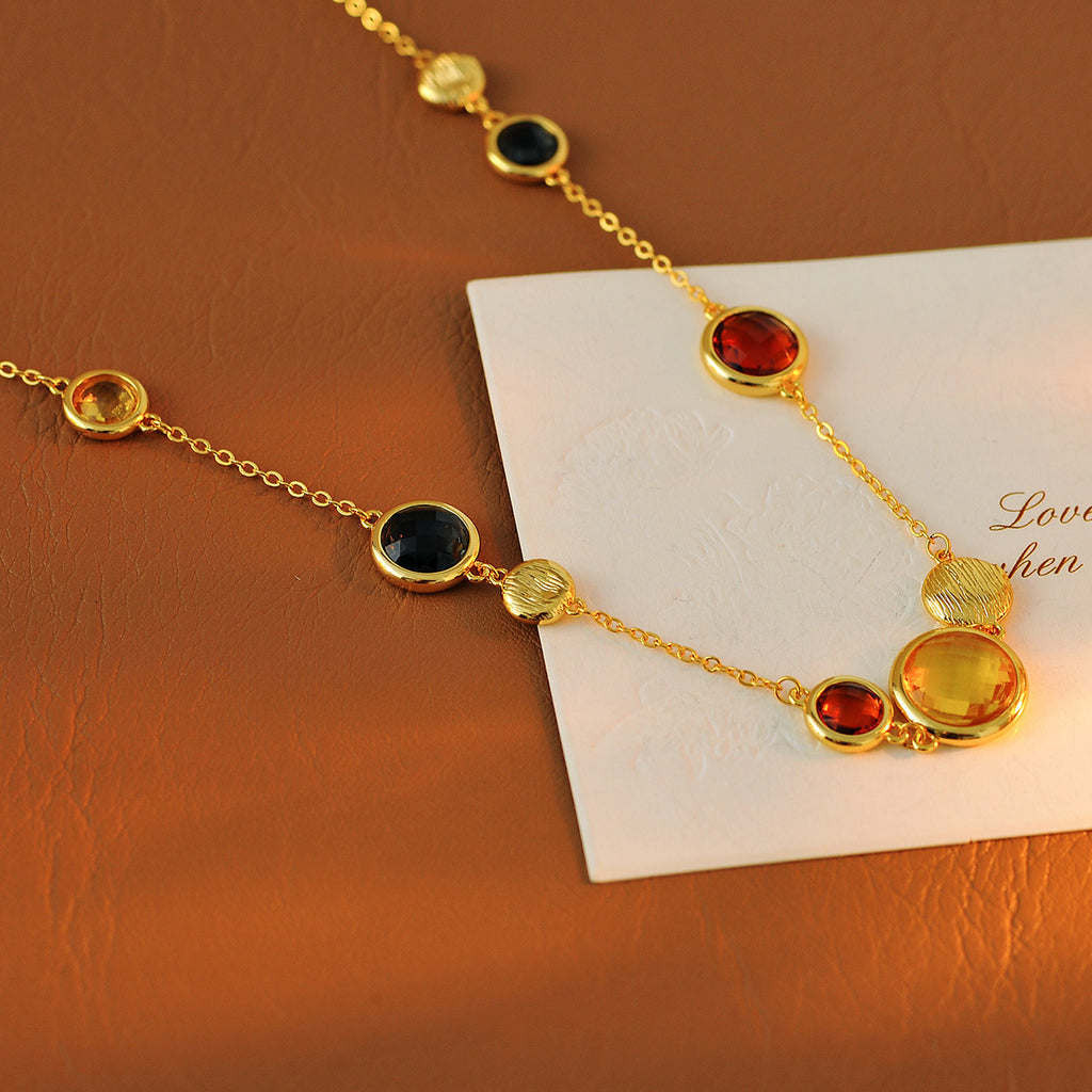 European and American Niche Colorful Faceted Artificial Crystal Necklace Versatile Geometric Sexy Collarbone Chain Choker for Women