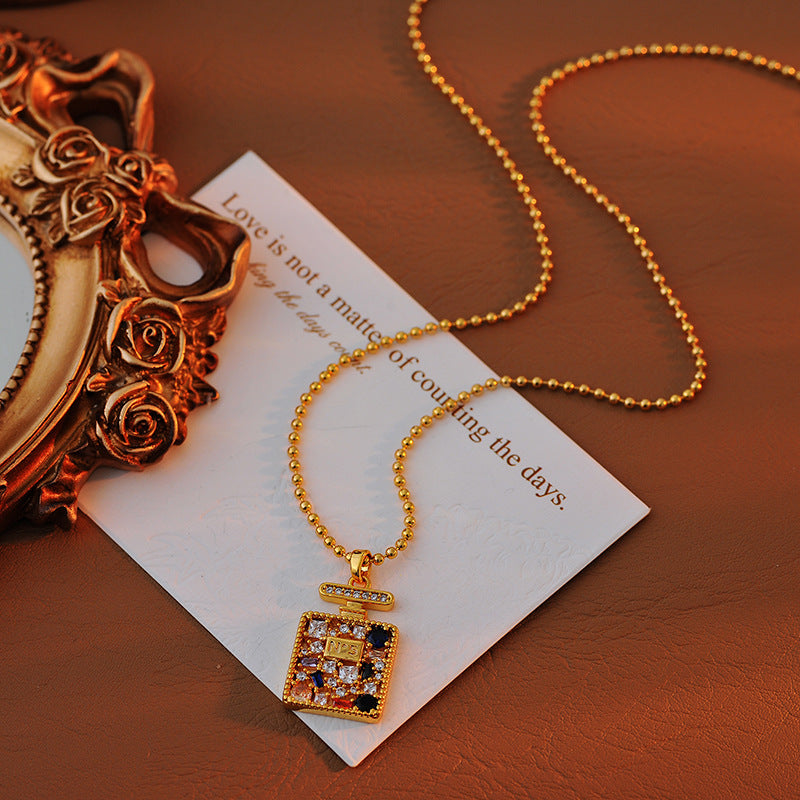 Korean Style Light Luxury Colorful Zircon No. 5 Square Earrings Necklace Versatile High-End Fashion Necklace Pendant