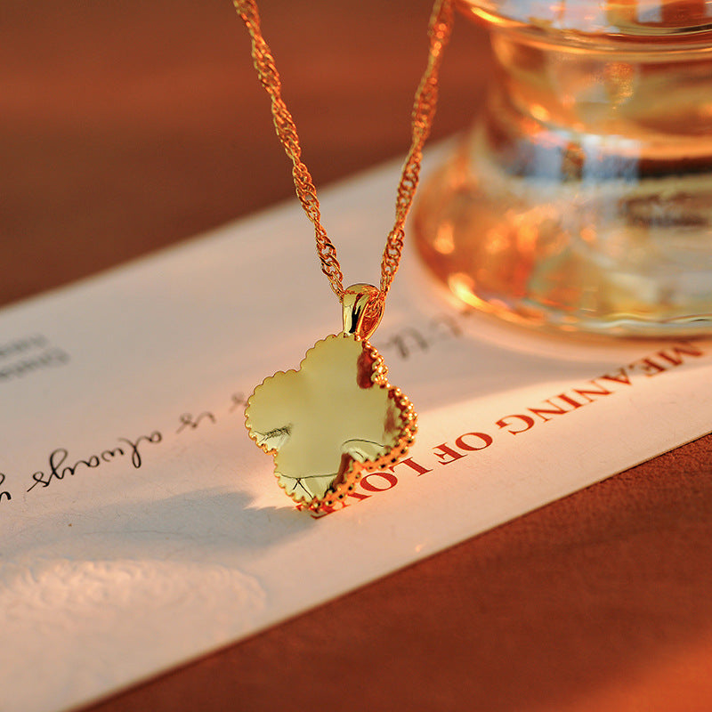 Oil Painting Style Enamel Four-Leaf Clover Necklace for Women Elegant Exquisite Simple Unique Design Collarbone Chain Fashion Sweater Chain