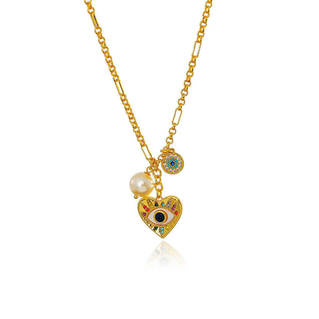 New Colorful Devil's Eye Heart Necklace for Women with Micro Pave Zirconia, Light Luxury High-end Earrings Set