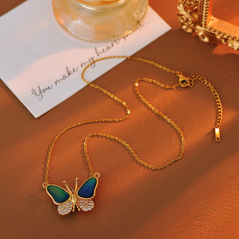TikTok Hot-Selling Temperature-Sensitive Color-Changing Butterfly New Model Temperature-Sensitive Color-Changing Butterfly Magnetic Necklace One Piece