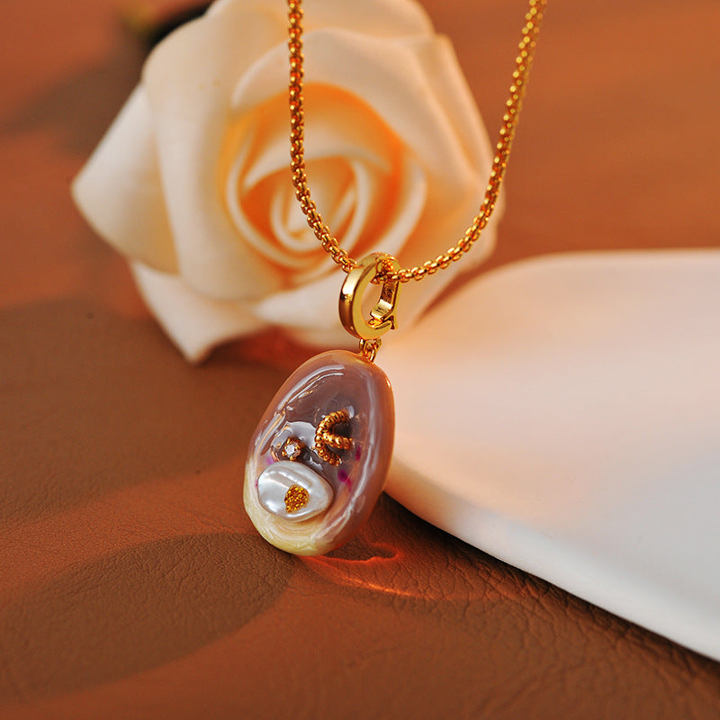 Oil Painting Pendant Freshwater Pearl Starfish Necklace for Women New Chinese Style Retro Light Luxury Natural Baroque Collarbone Chain