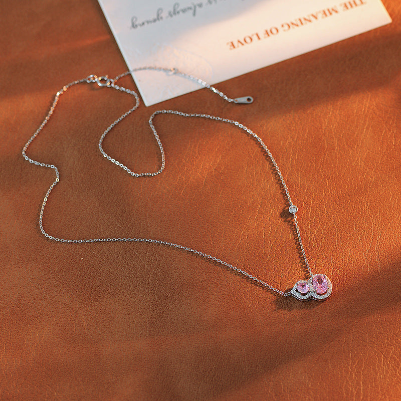 S925 Sterling Silver Necklace for Women New Hot Style Pink Zircon Blue Zircon Gourd Pendant Clavicle Chain Summer Exquisite Neck Chain