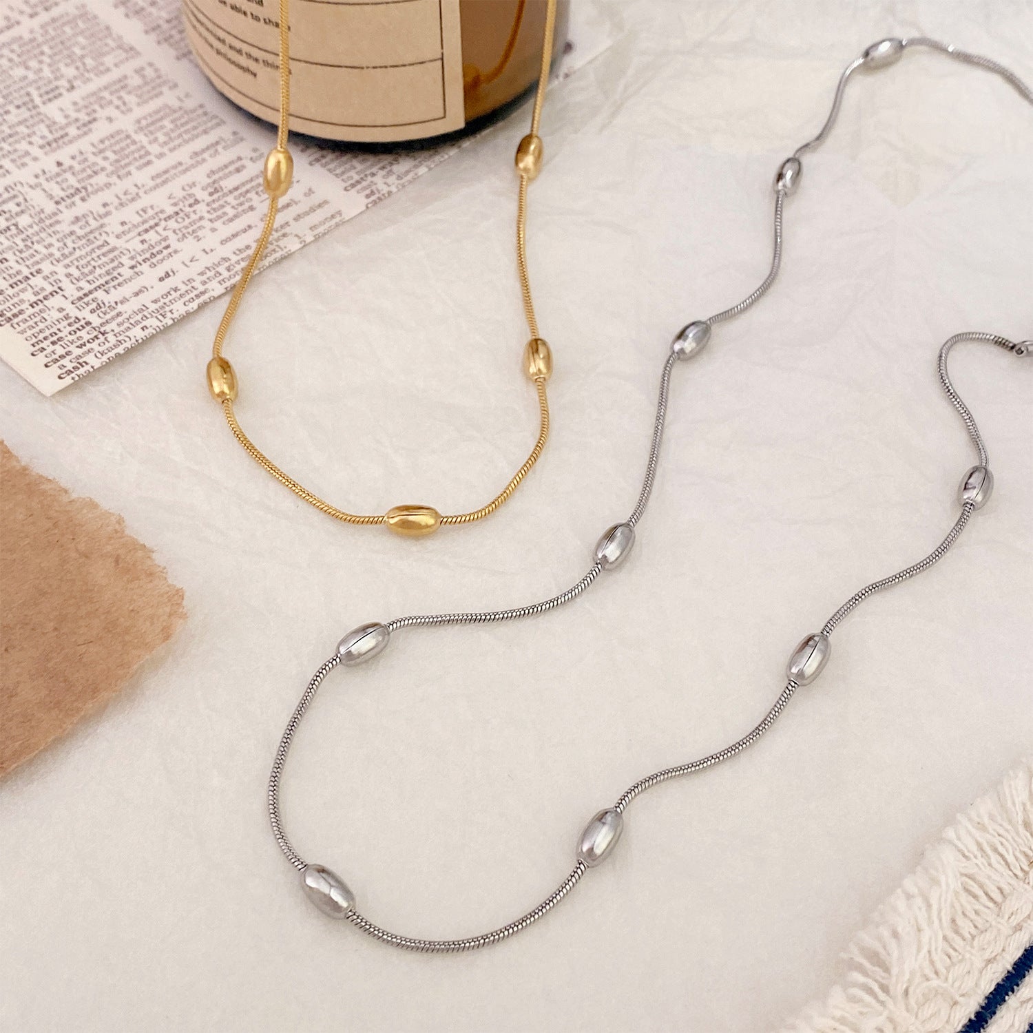 Titanium Steel Snake Bone Chain Bead Chain Necklace for Women Tassel Chain Bead Chain DIY Handmade Chain Jewelry Accessory