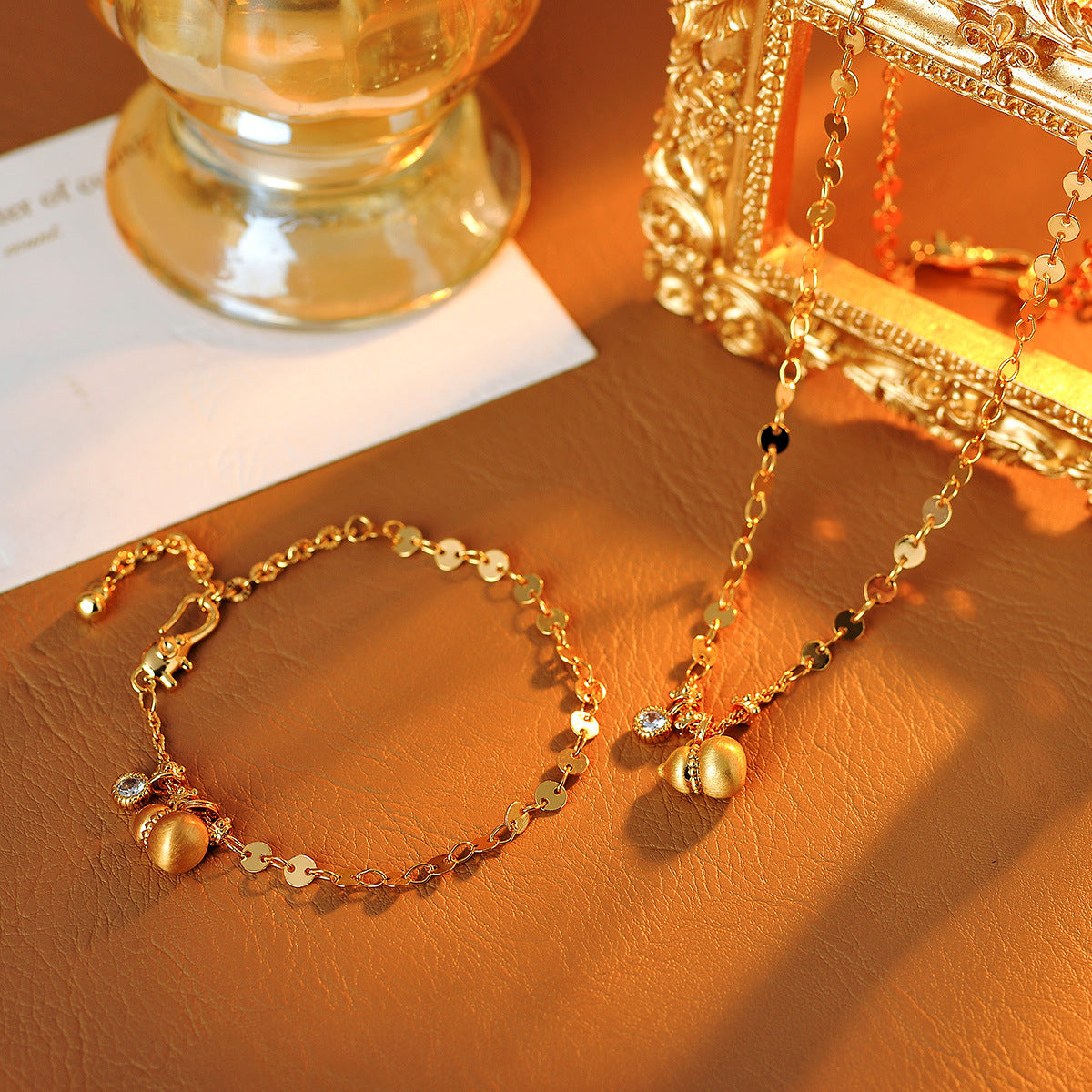 Gold Shop Same Style Gold Gourd Bracelet National Trend Tassel Necklace Women's Light Luxury High-End Vintage Feel Hand Jewelry