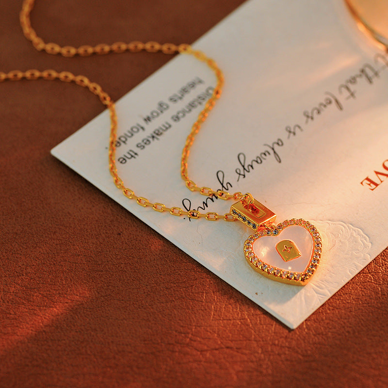 New Micro Inlaid Zircon Heart Necklace Chanel Style Elegant High-end Earrings Slimming Fashion Versatile Jewelry Set