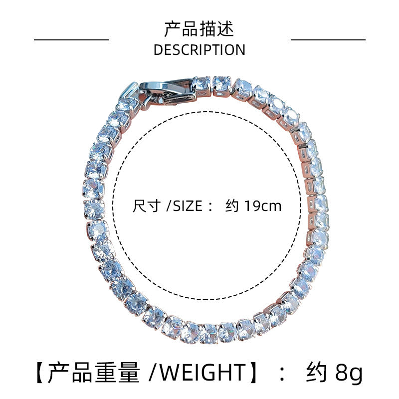 European and American Fashion Inlaid Diamond Hip-Hop Bracelet for Women Adjustable Jewelry Minimalist Style Single Row Diamond Bracelet Jewelry