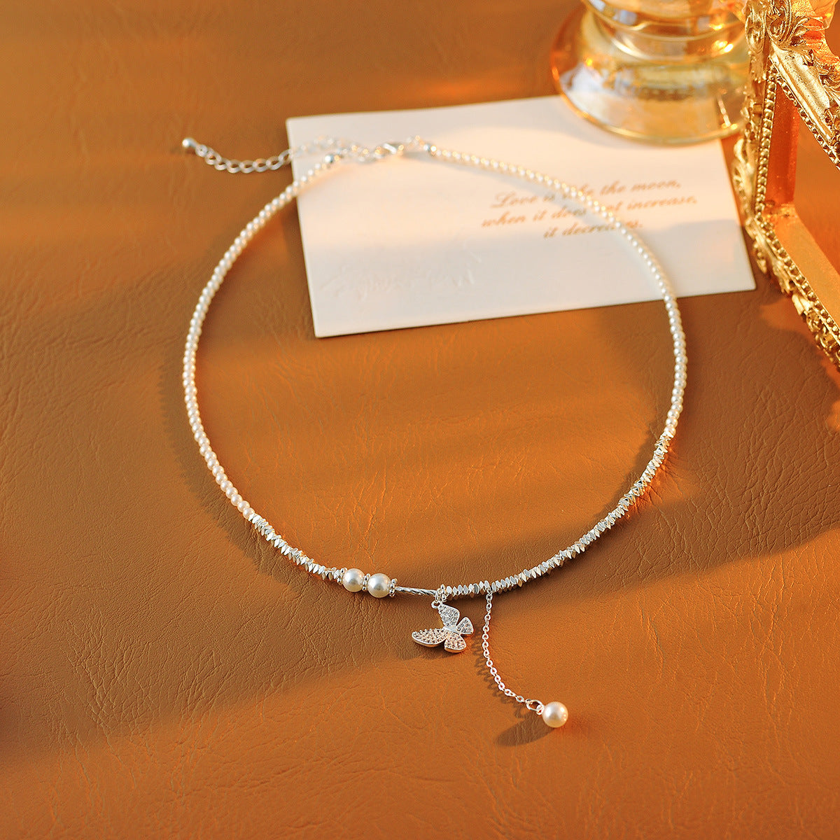 Broken Silver Butterfly Pearl Necklace for Women, Niche Design, Light Luxury, High-End Feel, 2025 New Clavicle Chain