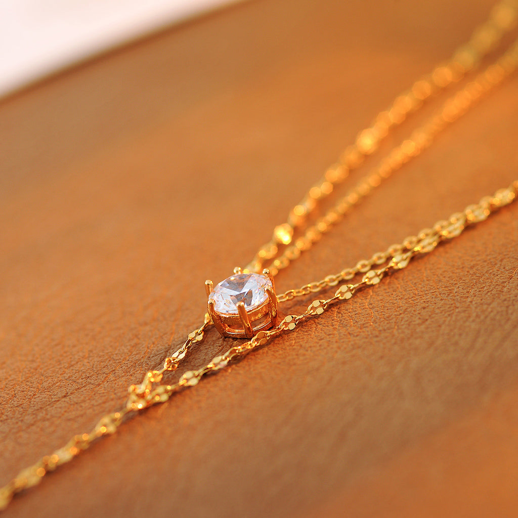 Long Tassel Necklace Light Luxury Elegant High-end Neck Chain Zircon Pendant Double Layer Stacked Collarbone Chain