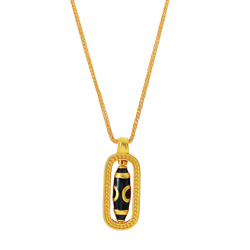 Gold Store Same Style Nine-Eyed Dzi Bead Gold Color Pendant Imitation Sand Gold Linlang Three-Eyed Dzi Bead Necklace Rotatable Pendant