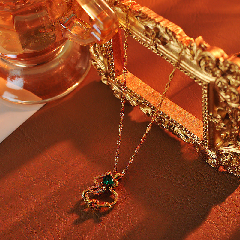 Original Design Light Luxury Micro Inlaid Zircon Snake Year Necklace Versatile Elegant Simple Gourd Collarbone Chain