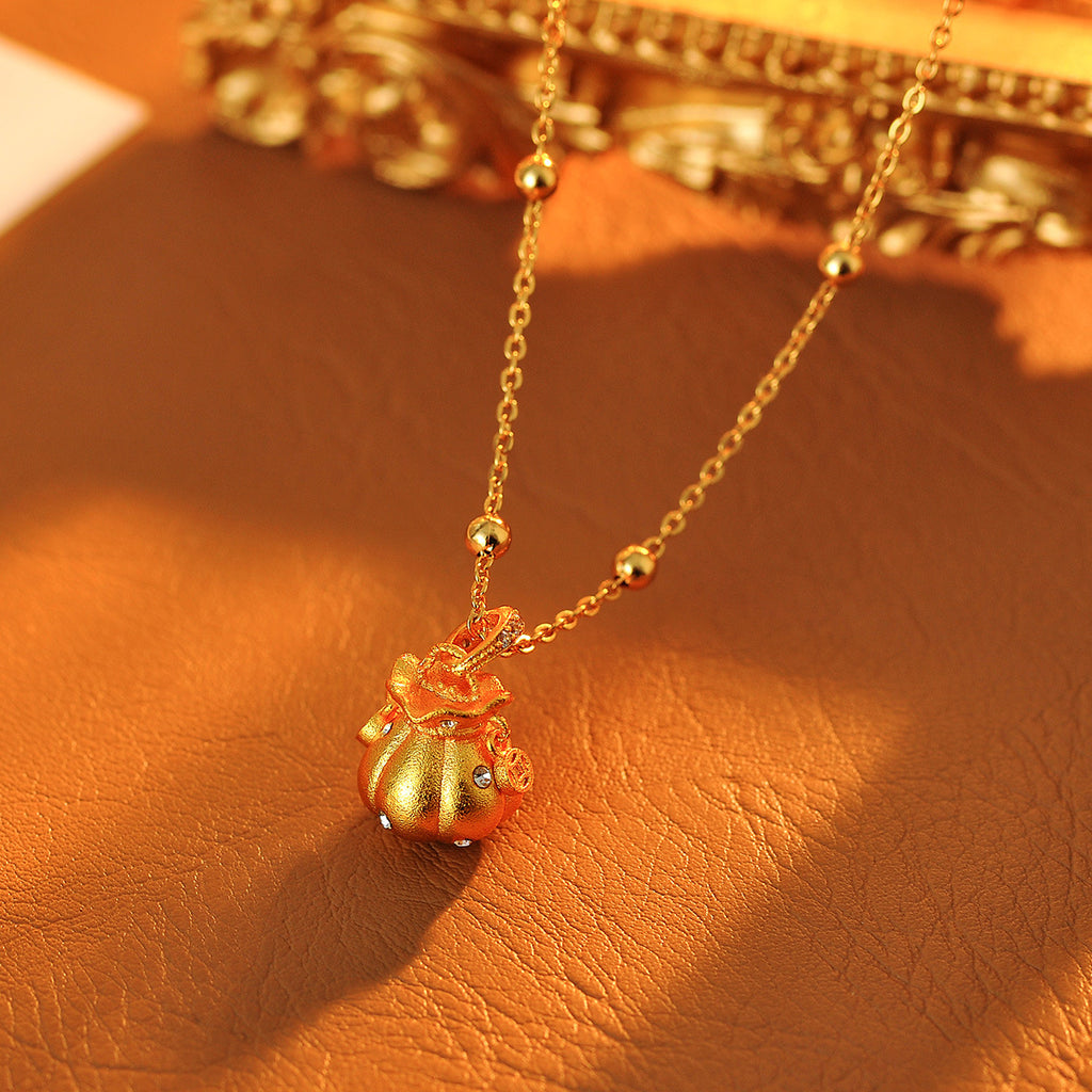 New Chinese Style National Trend Gold Money Bag Necklace Fashion Versatile High-end Pendant Exquisite Simple Accessory