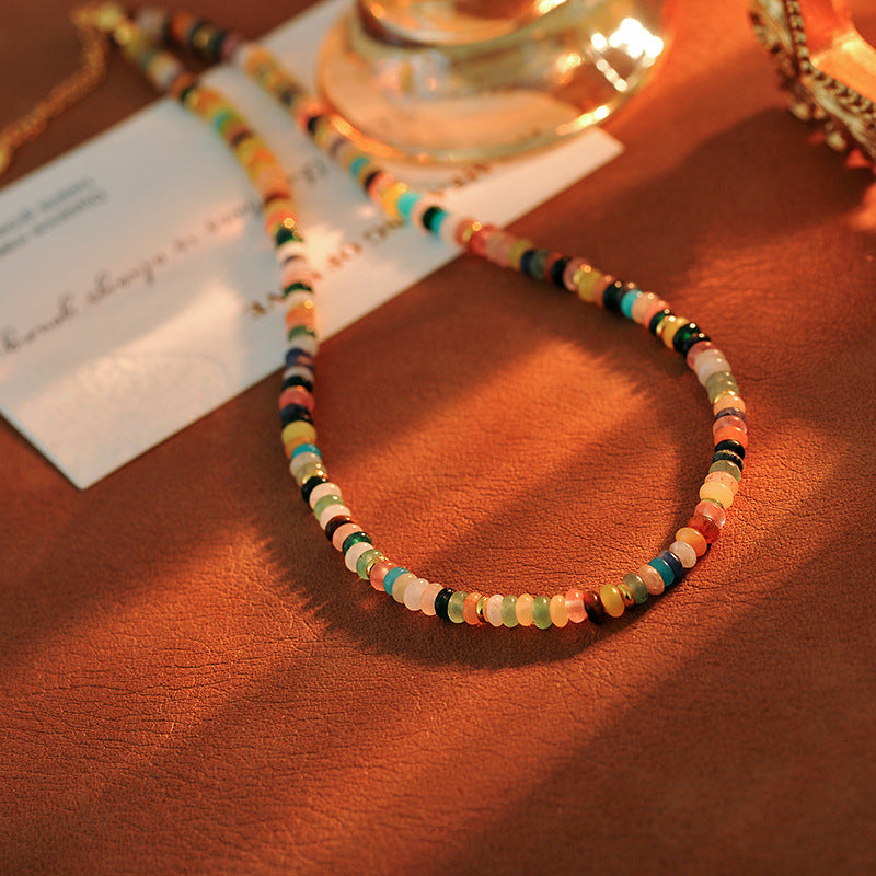 Secret Garden Rainbow Natural Beaded Stone Necklace for Women New Colorful Dopamine Light Luxury Niche Choker