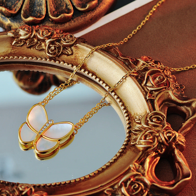 High Version Fanjia Large Butterfly Necklace for Women, 18K Gold Plated Clavicle Chain, Natural Mother-of-Pearl, Directly from Manufacturer, Pendant