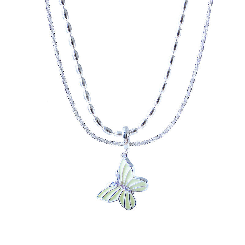 Silver Double Layer Butterfly Necklace Elegant Versatile High-end Gentle Sweet Fairy Niche Collarbone Chain A10134