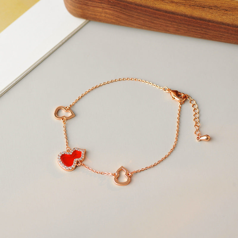 High Version Gourd Necklace for Women Rose Gold White Mother-of-Pearl Pendant Red Agate Collarbone Chain Elegant Ins Style Versatile Jewelry