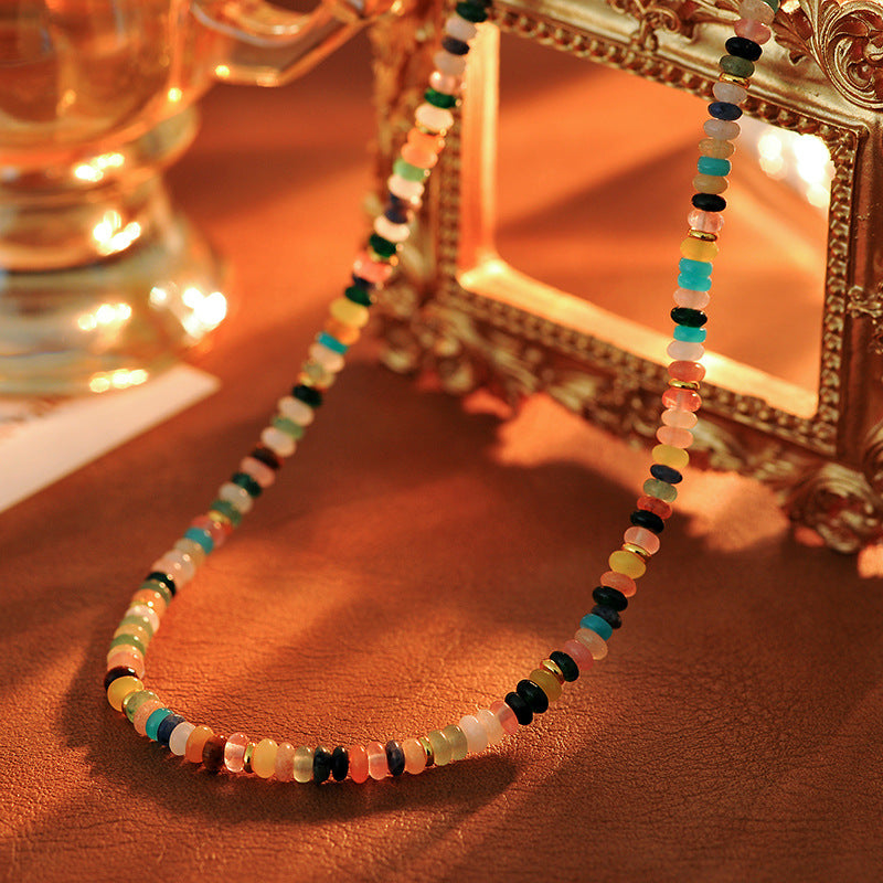 Secret Garden Rainbow Natural Beaded Stone Necklace for Women New Colorful Dopamine Light Luxury Niche Choker