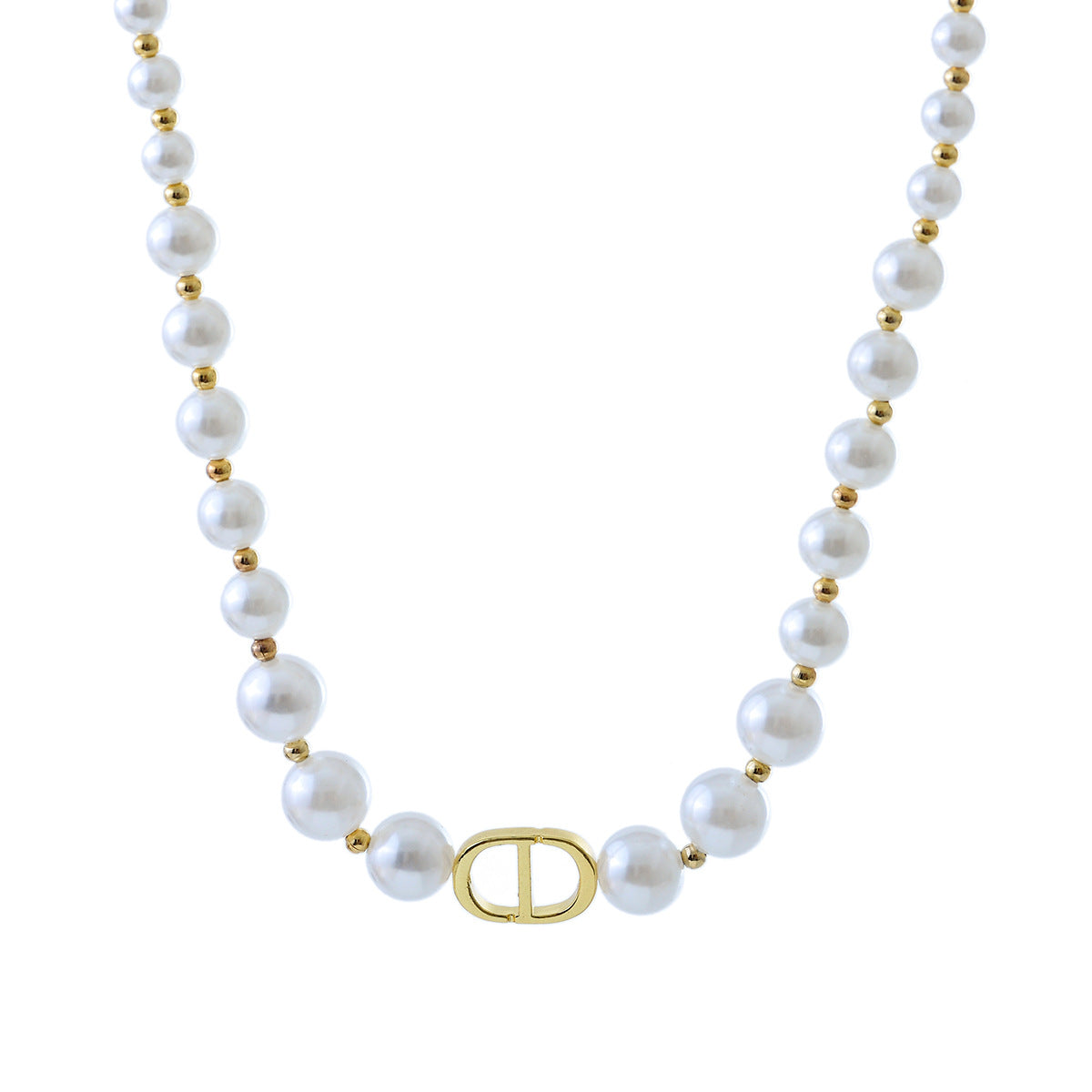 European and American D Brand Letter CD Gradient Pearl Necklace for Women, Light Luxury Niche Fashion, Vintage High-end Sense, Elegant Collarbone Chain