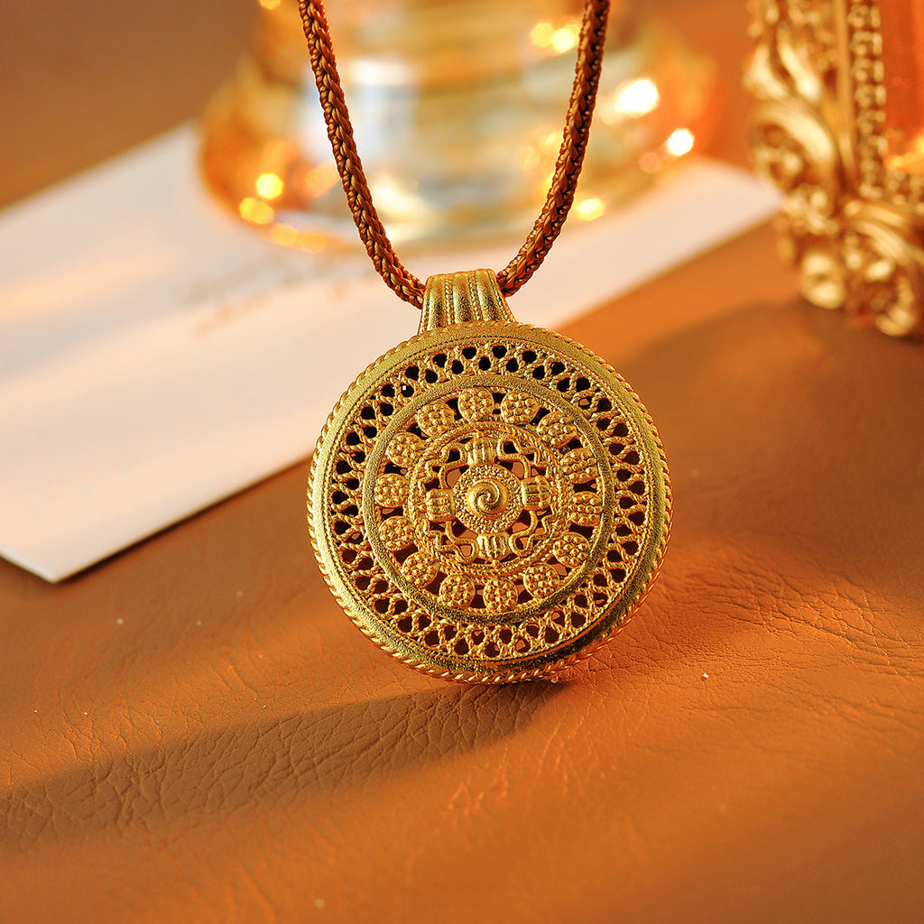 Traditional Hollow Filigree Enamel Eight Treasures Compass Pendant Braided Necklace for Women New Chinese Style High-end Feel
