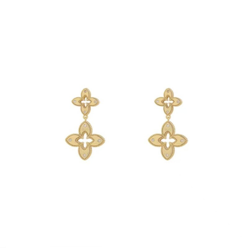 2025 New Four-Leaf Clover Gold Earrings Necklace Bracelet Sweater Chain Women Light Luxury Niche