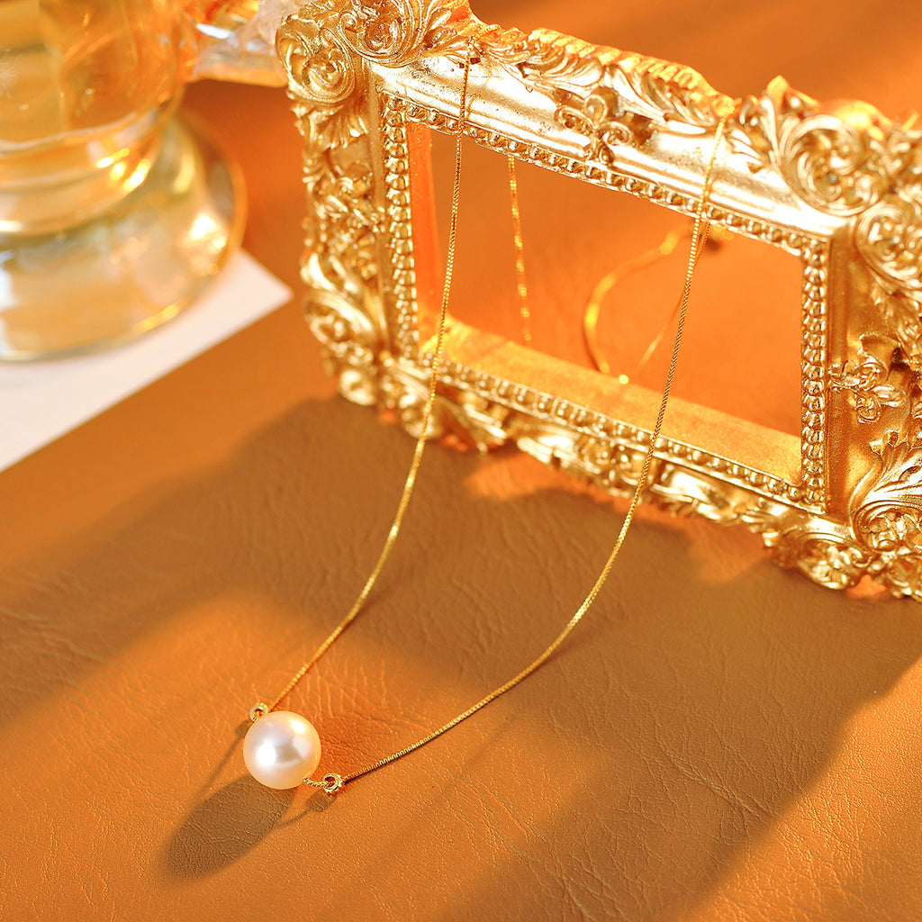 Real Gold Plated Single Pearl Niche Light Luxury High-End Collarbone Necklace Versatile Elegant Necklace