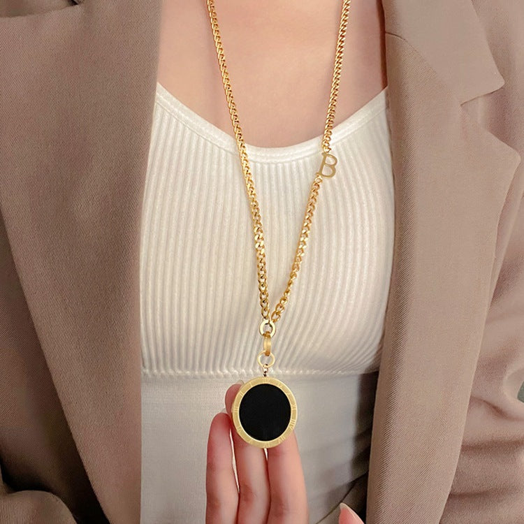 Vintage B Letter High-End Sweater Chain 2025 New Trend Long Round Pendant Autumn Winter Hip-Hop Accessories