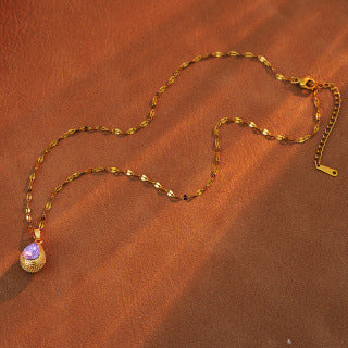 Elegant Versatile Purple Zircon Water Drop Necklace for Women, Light Luxury High-End Durian Pendant, Summer New Collarbone Chain Necklace