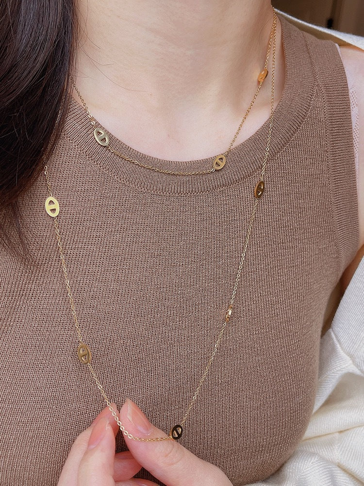 Long Pig Nose Necklace Elegant Luxury 18K Real Gold Titanium Steel Non-Fading High-End Women's Sweater Chain Jewelry