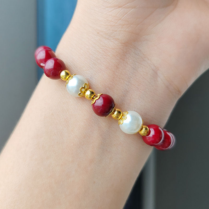 Hot Selling Imitation Cinnabar Pearl Bracelet for Women, Simple Fashion Jewelry, Niche Lucky High-end Ancient Style Glass Bead Bracelet
